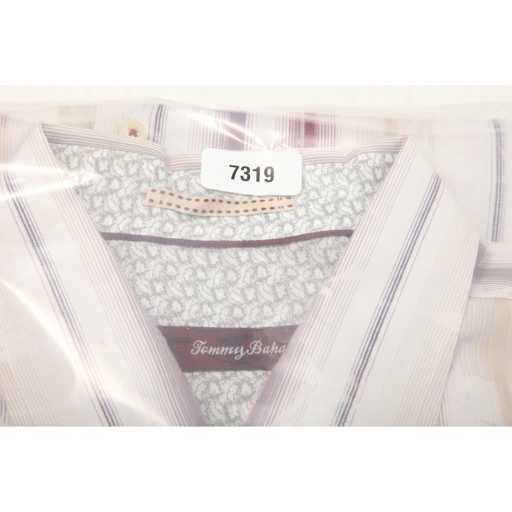 Tommy Bahama Shirt Mens XL Beige Pink Striped Floral Cotton Silk Long Sleeve - Picture 10 of 10